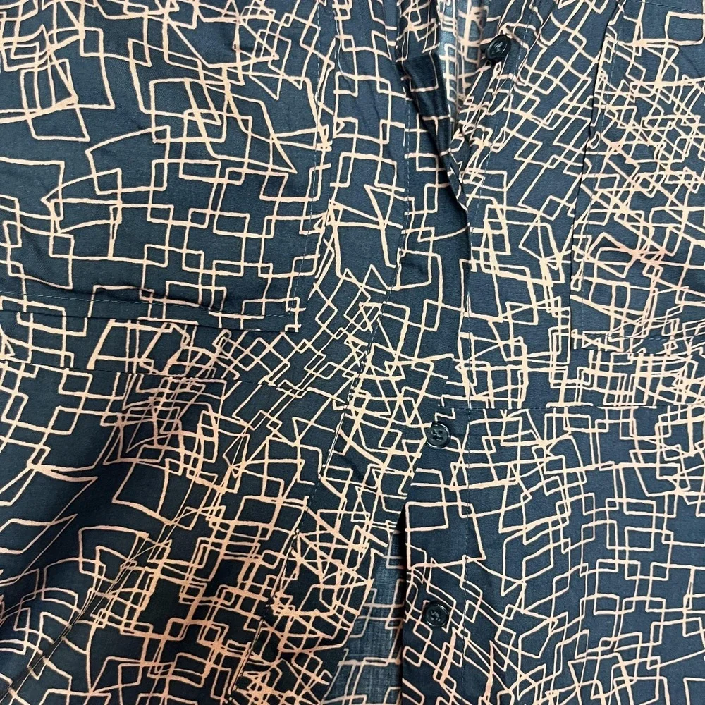 Banana Republic Button Up Tunic Womens 8 Blue Geometric Collared 3/4 Sleeve Top - Picture 3 of 7